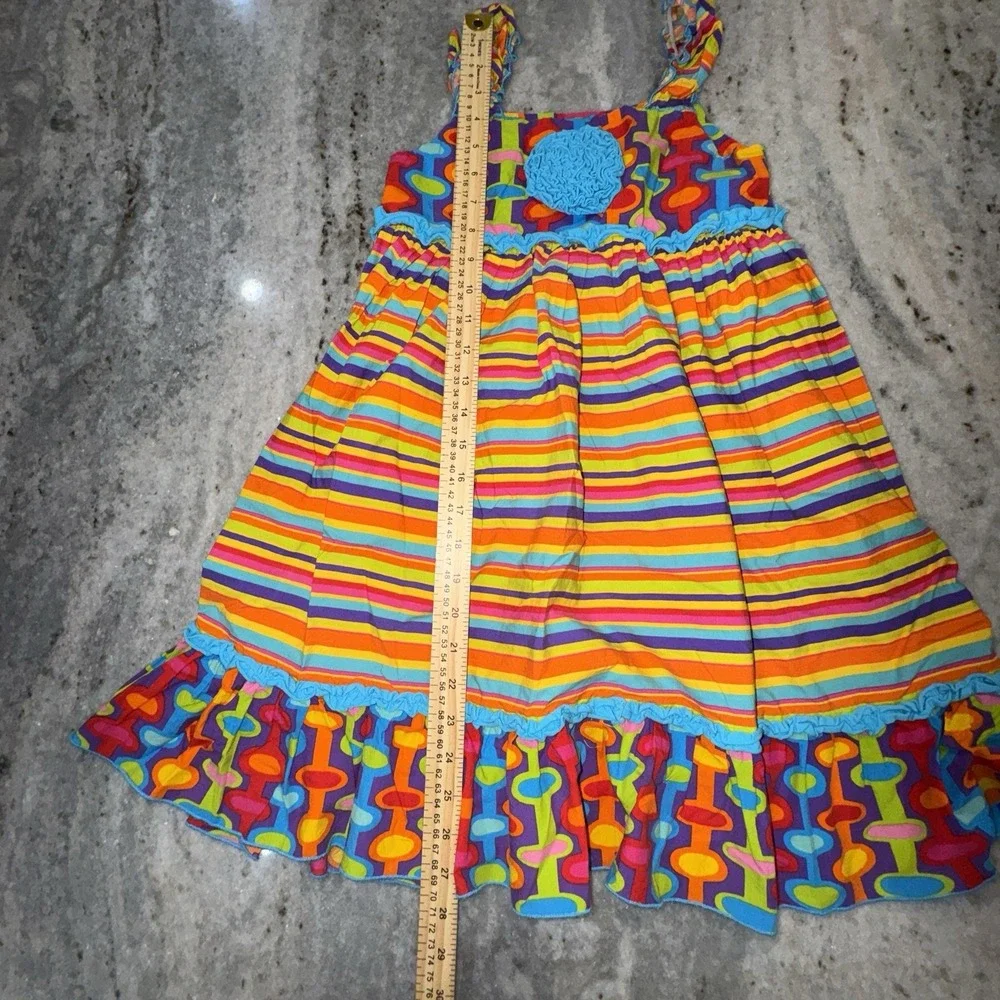 Banana Split Rainbow Colorful Ruffle Midi Dress Girls Size 6‎ Bright Play Summer